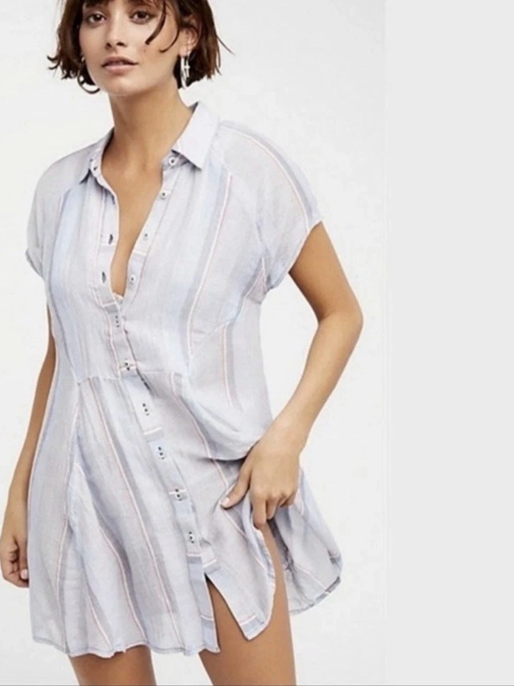 Free People New Spring Love Tunic Dress S Striped Boho Button Front